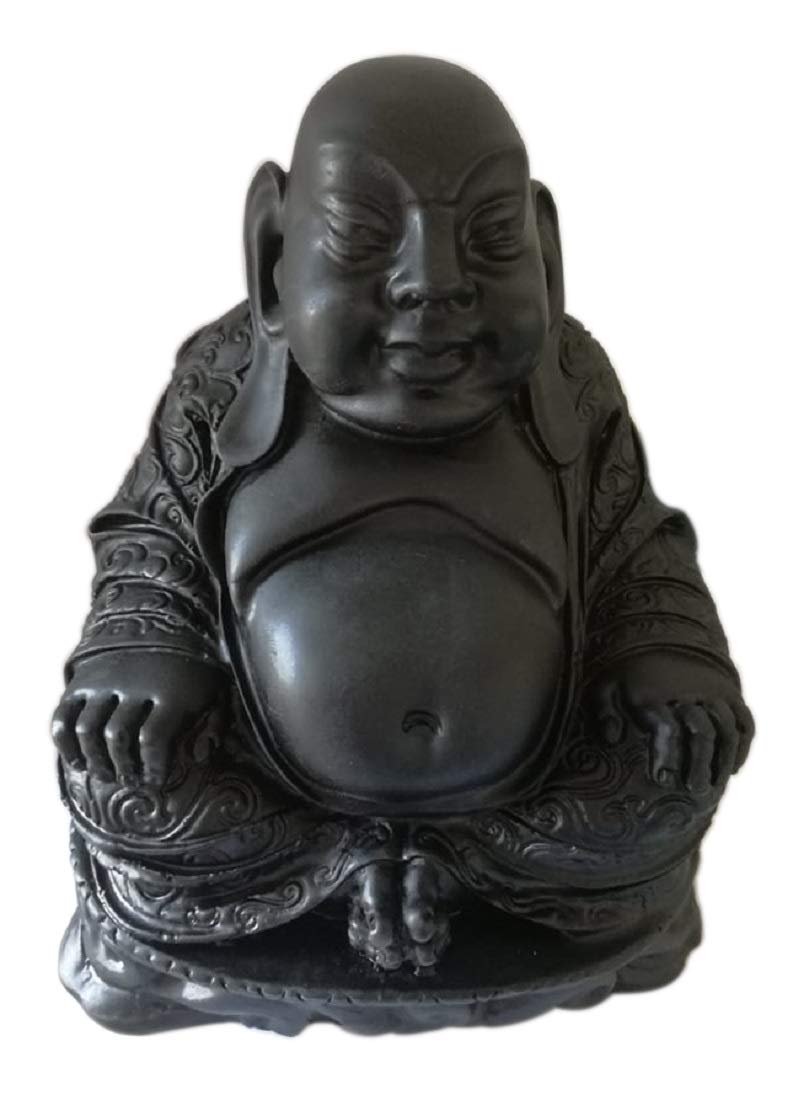 Eurofusioni Fat Buddha - Laughing Buddha Black Statue - Hand painted resin - Talisman for Wealth and Prosperity - H 6,1 in