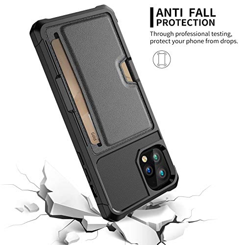 iPhone 11 Pro Max 2019 6.5 Case, Ranyi Carbon Fiber Wallet Case with Credit Card Holder Shock Absorbing Resilient TPU Rubber Defender Protective Case for 2019 6.5 Inch iPhone 11 Pro Max (Black) - Thumbnail 2