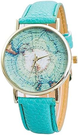 5 Color Women's Fashion World Map Pattern Casual Quartz Leather Dress Watch Mint Green / Gold