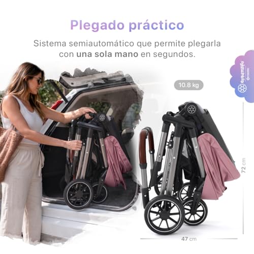 ESQUIMAL Carriola para Bebé Easy Prime Asiento Reversible Bidireccional, Plegado Semiautomático una mano, Compacta, Ligera, Reclinable 3 posiciones, Ruedas con Suspensión, 0 a 36 meses (Rosa)