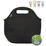Bop Insulated Neoprene Kids Lunch Bag, Meal Tote for School, Kindergarten, Durable, Unisex Pattern, [9.5x9.5x5 Inches], (Black)