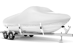 RZKHDZHM Boat Cover 22-24 ft, Waterproof 1200D Heavy Duty Boat Cover, PU Marine Grade Polyester Boat Covers 22-24 ft, Fits Bass, V-Hull, Tri-Hull, Runabout, Jon, Fishing, Trailerable, Beam Width 115 inch