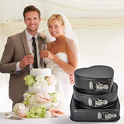 Turbo Bee Springform Pan Set, 3pcs Nonstick Cake Pan Set With 8.6" Heart-Shaped, 9.6" Round, 10" Square Cake Pan, Bakeware Cheesecake Pans with 50 PCS Parchment Paper Liners and Detachable Bottom
