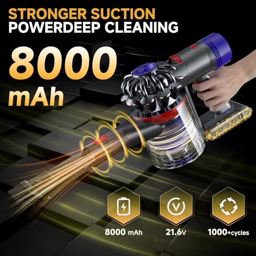 CELLPOW 8000mAh 21.6V Li-ion V7/SV11 Battery Replacement Compatible with Dyson V7 Absolute/Motorhead/Animal/Car+Boat/HEPA/Trigger Series Cordless Vacuum Cleaner with 5 Filters (4 Pre + 1 Post)