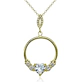 Hoops & Loops Sterling Silver Cubic Zirconia Heart Open Circle Dangle Drop Pendant Necklace
