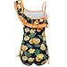 KALAWALK Girls Lemon Double Ruffle One Shoulder Adjustable Swimwear Fashionable One Piece Bathing Suit(5y-16y)