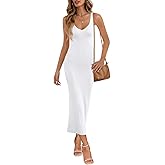 MEROKEETY Womens Summer Spring Midi Dress 2026 Beach Vacation Bodycon V Neck Casual Sleeveless Ribbed Knit Sweater Dresses