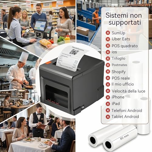 Fuhuihe 80mm Bluetooth POS Receipt Thermal Printer USB Compatible with Windows/Mac Ideal for Restaurants and Retail Stores