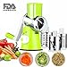 Vegetable Mandoline Chopper, Upintek Round Mandoline Slicer Vegetable Fruit Cheese Shredder Grater Grinder Salad Cutter with 3 Interchanging Ultra Sharp Cylinders Stainless Steel Drums -Green