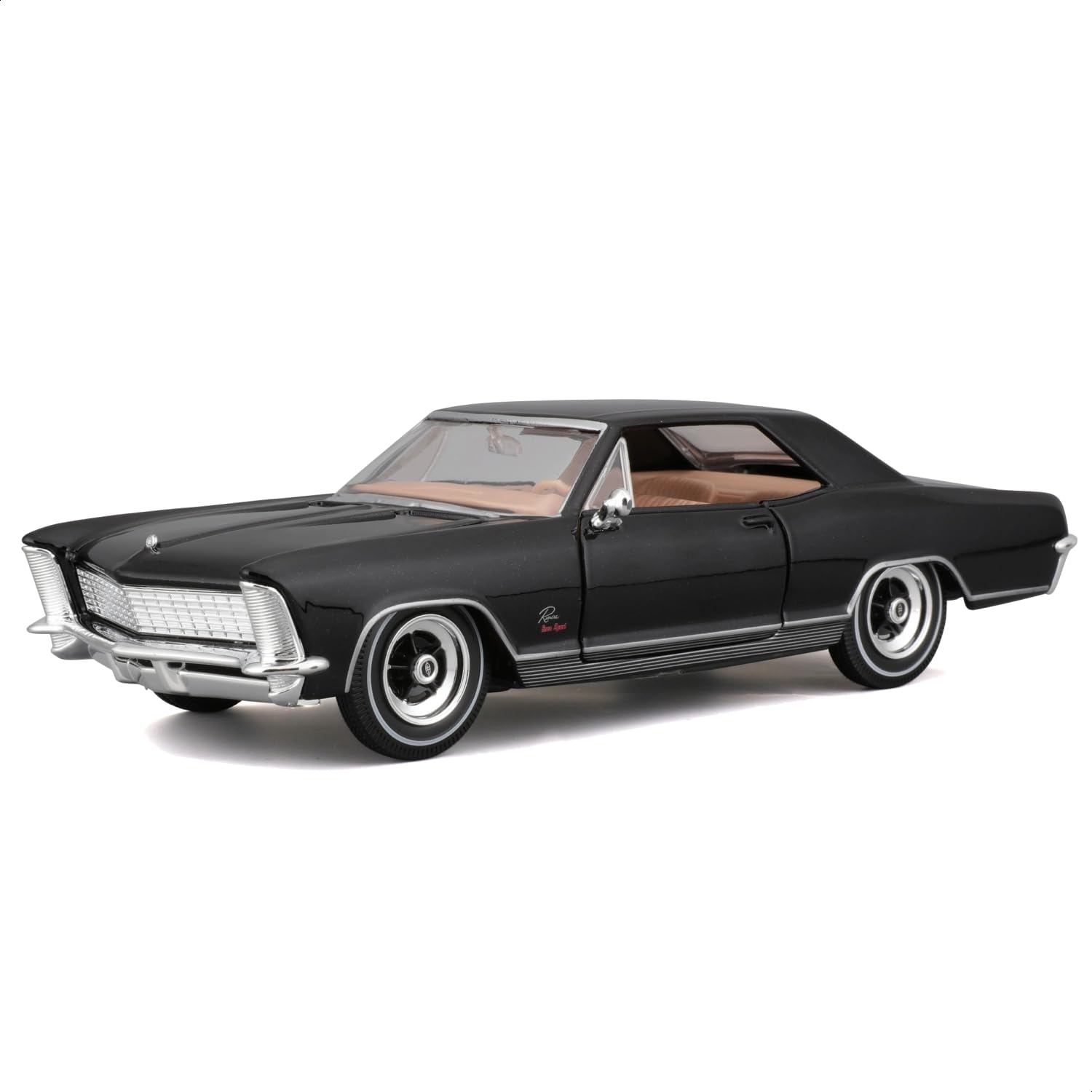 Maisto Buick Riviera (1965) Model Car in 1:24 Scale Moving Bonnet and Doors, Black (531214BK)