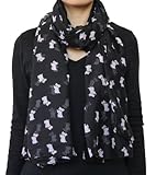 Little Terrier Scottish Scottie Westie Dog Animal Motif Print Scarf Black And White