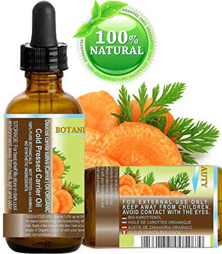 ORGANIC CARROT OIL 100% Natural / Pure Botanicals / Cold Pressed Carrier Oil 1 Fl. oz. -30 ml. For Face, Body, Hair and Nail Care. by Botanical Beauty