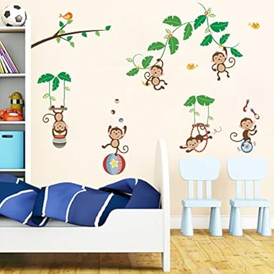 Decalmile Monkey And Tree Wall Decals Jungle Animal Circus Kids Wall Stickers Baby Nursery Childrens Bedroom Wall Decor In Oman Binge Om