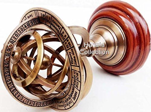 Humaira Nautical Brass Armillary Sphere Astrolabe On Wooden Base Maritime Nautical & Collectible