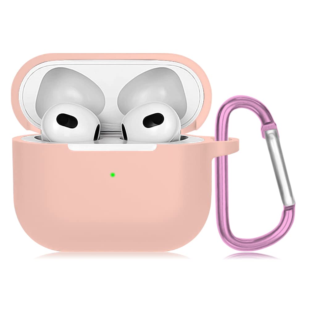 Compatible with AirPods 3rd Generation Case Cover Skin,YINVA Accessories Compatible with 2021 AirPods 3 Silicone Protective Case with Keychain for Women (Pink)