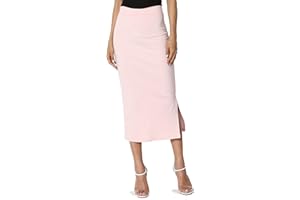 TheMogan Side Slit High Waist Stretch Ponte Knit Mid Calf Long Pencil Skirt