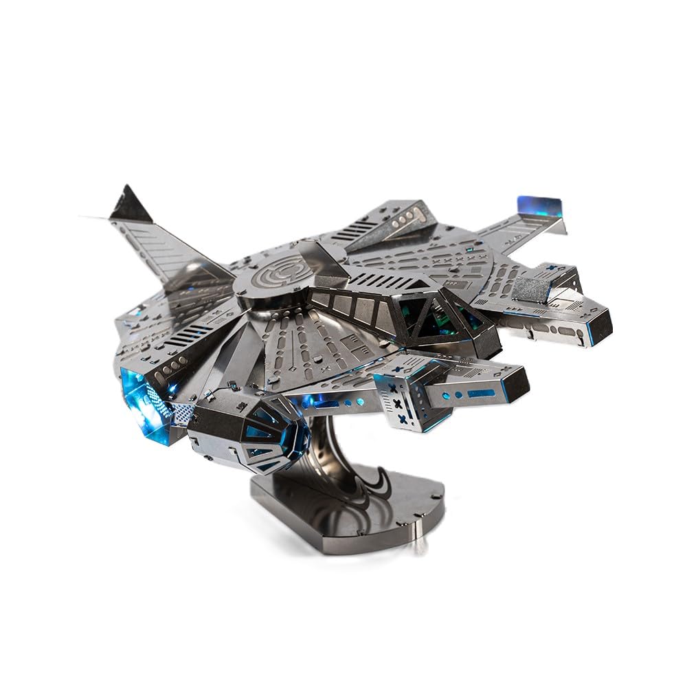 METAL-TIME Nebula Scout, Metal Starship Model, 3D Cosmos Starship Metal Model Kit, Multicolor LED Lights with Remote Control, 74 Pieces