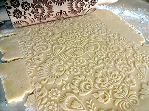 FOLK rolling pin. Wooden embossing rolling pin with folk flowers. Embossed cookies. Pottery. Birthday gift. Gift for mother. Embossing rolling pin - Thumbnail 2