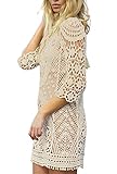 Women’s Bathing Suit Cover Up Crochet Lace Bikini Swimsuit Dress (Beige, L)