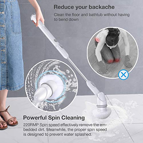 Electric Spin Scrubber, 360 Cordless Bathroom Cleaner, Waterproof Power Brush with 3 Replaceable Scrubber Cleaning Brush Heads, Anti-Slip Handle and Extension Arm for Tub, Tile, Floor - Thumbnail 5
