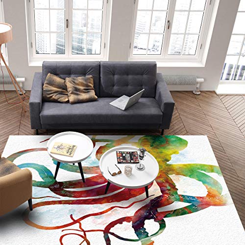 Libaoge Area Rugs 2'x3' Anti-Skid Carpet Runner with Rubber Backing Multi-Color Rug for Bedroom Playroom/Tile Hardwood Floors, Washable Area Rugs- Colorful Abstract Kraken Octopus Mythical Monster