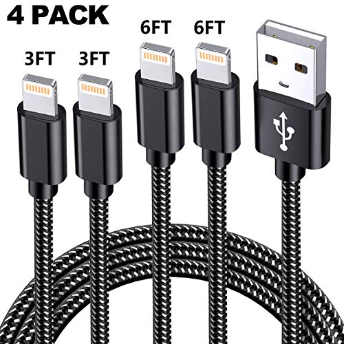 iPhone Charger Cable 4Pack 3FT 3FT 6FT 6FT Nylon Braided MFi Certified Charging Cord USB Cable Compatible with iPhone Xs MAX XR X 8 7 6S 6 Plus SE 5S 5C 5 iPad iPod