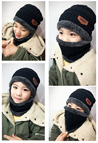 image for Winter Beanie Scarf for Boys Girls (5-14 Years) Warm Snow Knit Hats Wi