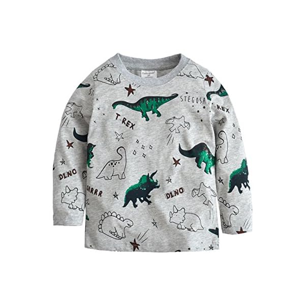 Toddler Boys T-Rex Long Sleeve Dinosaur T Shirt Tops Cotton Cartoon Graphic Tees for Kids Size 1-7T