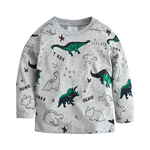 CM-Kid Toddler Boys' Long Sleeve T-Shirts Dinosaur Cotton Tops Tee For Kids Size 2 3 4 5 6 7 T