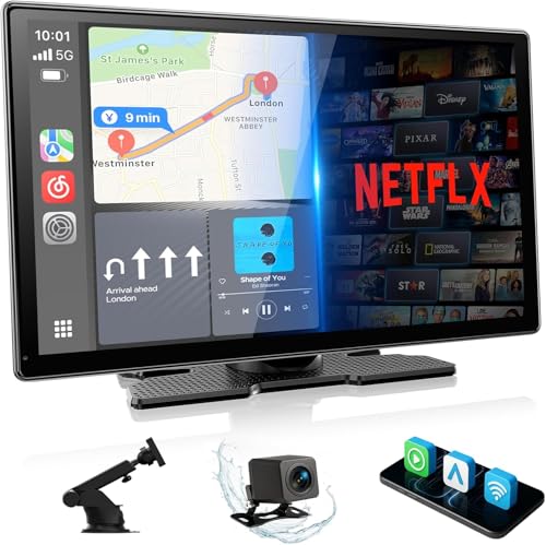 LAMTTO Carplay Display Screen with Net-flix Youtube Tiktok 9 inch Wireless CarPlay & Android Auto Car Multimedia Player with Backup Camera/Android OS/Voice Assistant/OTA/Navigation/Bluetooth/FM/AUX