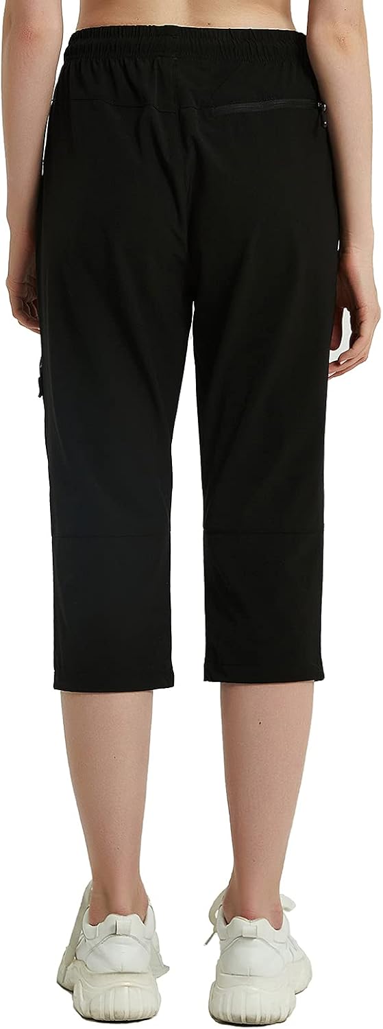 Capri Pants for Women Quick Dry Workout Cargo Capris UPF 50+ Hiking Pants with 4 Zipper Pockets: Clothing