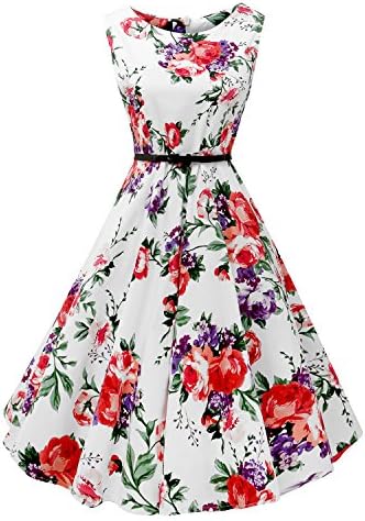 Mutelamb Women Vintage Sleeveless Dresses Floral robe Casual Party dress