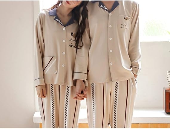 Amazon パジャマ カップル 大きいサイズ レディース メンズ 綿100 折りえり おしゃれ ストライプ インナー 英語柄 動物 Vネック 春 夏 長袖 おそろい ルームウェア 部屋着 柔らかい ペアルック 便利服 寝間着 M Xxxl オフホワイト パジャマ ルームウェアセット 通販