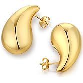 Jiamiaoi Teardrop Earrings Chunky Hoop Earrings Water Drop Earring for Women Gold/Silver- Hypoallergenic S925 Ear Post Studs