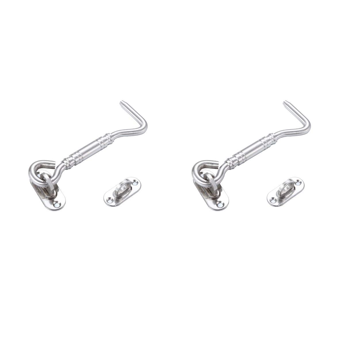 Thickened Stainless Steel 4 Inch Cabin Hooks Eye Latches, Suitable for Cabinets Doors Toilets Garages Gates Boxes, Door Locks, Kennels Fences Window Locks, 2 Pcs