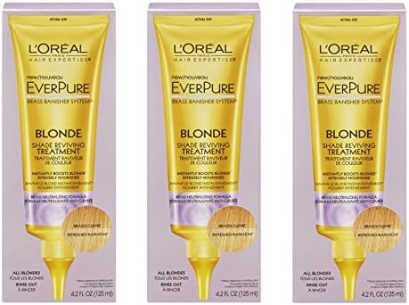 L'Oreal Paris Hair Expertise - EverPure Brass Banisher System - Blonde Shade Reviving Treatment Pack of 3 + FREE Curad Dazzle Bandages 25 Ct