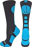 MadSportsStuff Basketball Logo Crew Socks (Black/Electric Blue, X-Large)