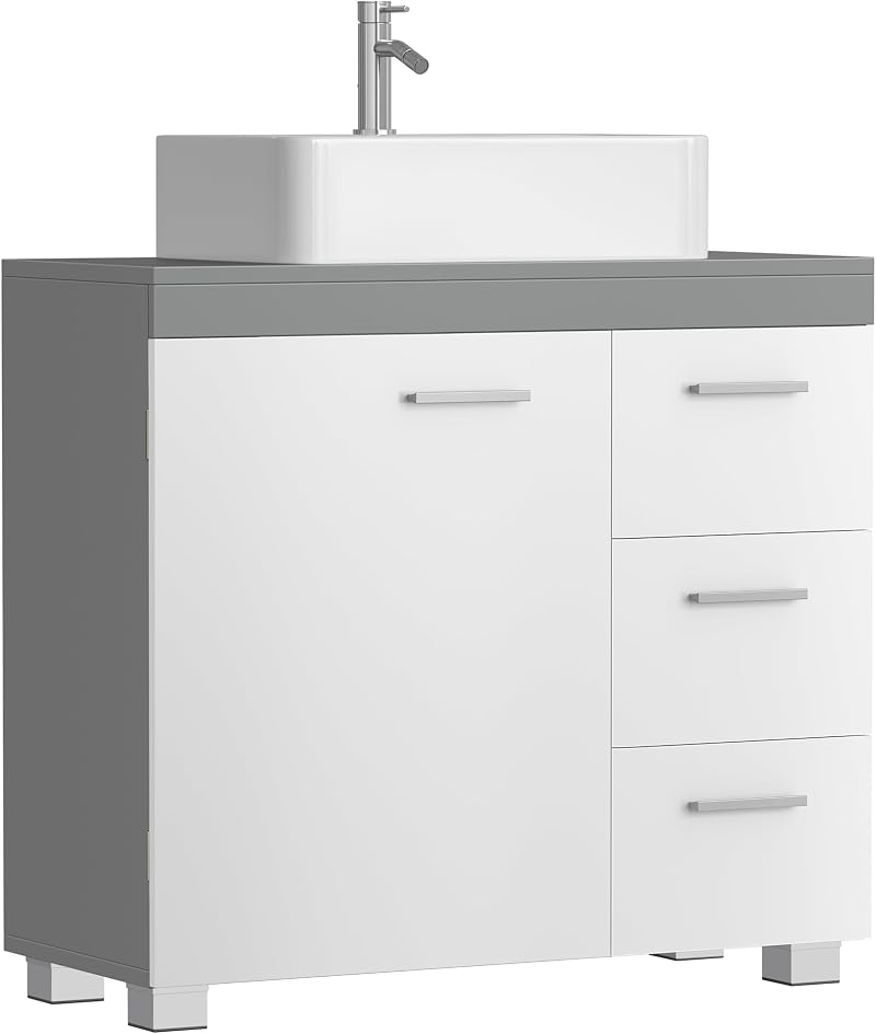VASAGLE Under Sink Bathroom Cabinet 3 Drawers 2 Compartments Cloud White Dove