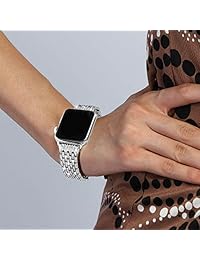 Ezzdo   Correa de repuesto para Apple Watch, diamantes de imitación, acero inoxidable, 1.496 in, 1.654 in, serie 1 2 3