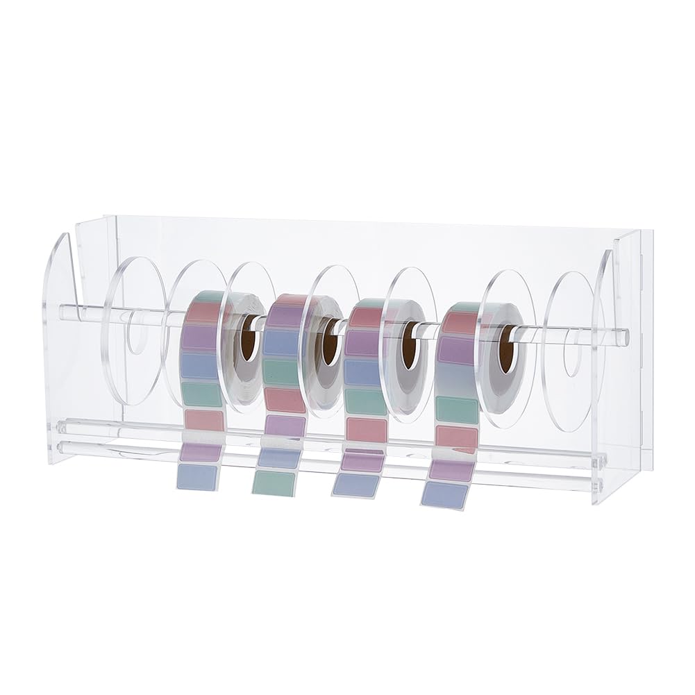 SUPERFINDINGS Acylic Label Dispenser Adjustable Sticker Roll Holder with 8 Disks Clear Label Roll Holder Tape Dispenser Acrylic Sticker Dispenser Roll Holder for Sticker Label