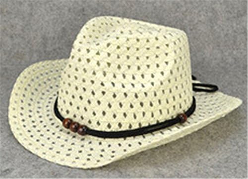 Donna Pierce Beads Rope Decorations Cowboy Straw Hats for Children Fashion Summer Beach Sun Hat Caps milk white