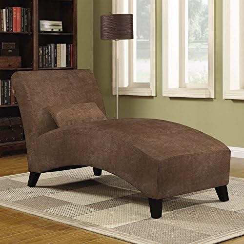 Chaise Lounge Chair - Living Room Contemporary Furniture - 100 % Polyester Microfiber Upholstered Over Wood Frame - Accent Pillow Included (Dark Brown)