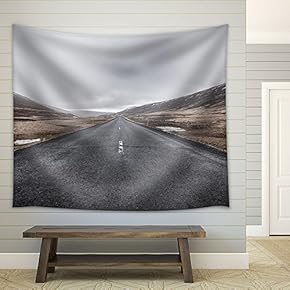 Landscape with Empty Highway in Mountains - Fabric Wall Tapestry Home Decor - 51x60 inches