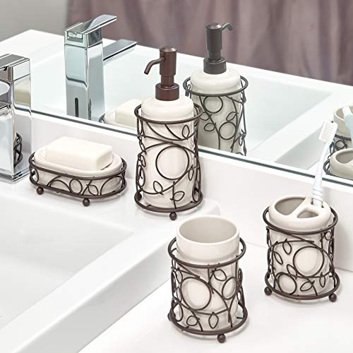 InterDesign Twigz - Vintage Toothbrush Holder for Bathroom Storage - Ceramic Vanilla Cup/Rustic Bronze Wire - 4.1 x 3.7 x 3.7 inches - Thumbnail 4