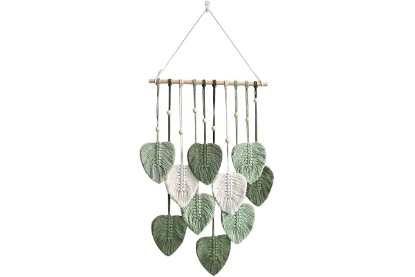 Betylifoy Macrame Wall Hanging, Boho Woven Leaves Tapestry Wall Decor Macrame Tapestry with Wooden Beads Boho Chic Wall Art D
