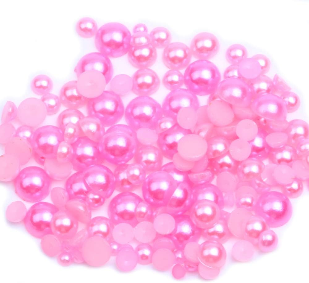 NIZI 7mm 200pcs Multicolor Flatback Half Round Pearl Craft ABS Imitation Pearl Resin Beads for Jewelry Making Craft Shoes Bag Hats Decor (22 Light Rose)