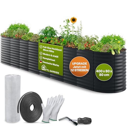 TTL GARDEN 400x80x80cm Elegance XXL Metall Hochbeet Anthrazit Stahl groß