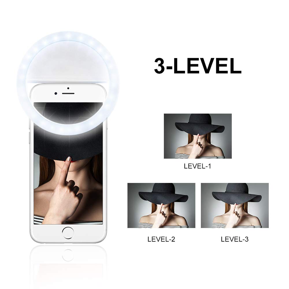 U2C Selfie Ring Light for Camera [USB Rechargeable] Clip on 36 LED Bulbs Fill-light 4 Level Adjustable Brightness for Cellphone Iphone X 6 6S 7 8 Plus Samsung Galaxy/Ipad/Android Phone