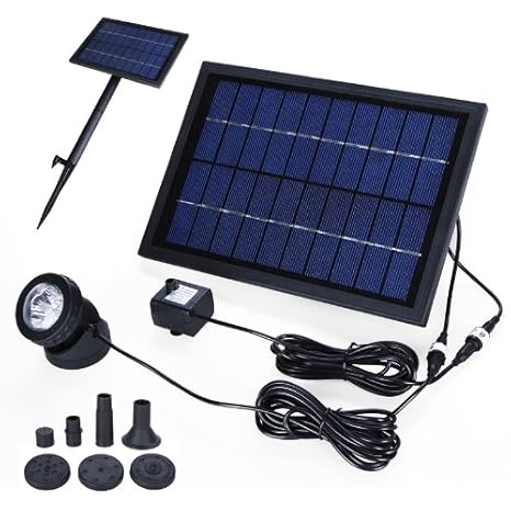 Decdeal Solar Teichpumpe Solar-Brunnen Waßerpumpe mit 6 LED Beleuchtung und Akku 10V 5W