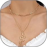GIGB PBDK Gold Layered Snake Pendant Necklace for Women Vintage Stacked Serpent Paper Clip Chain Choker Minimalist Snake Necklace Birthday Jewelry Accessories